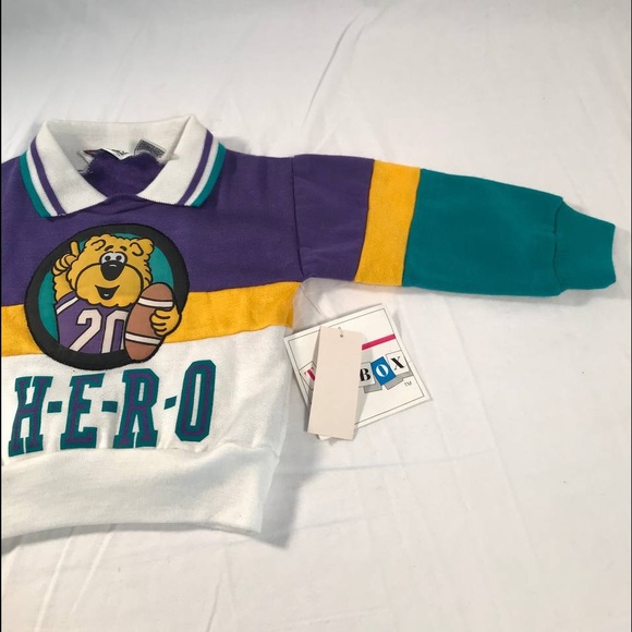 VINTAGE NWT Toy Box Bear Football Colorblock Collared Sweatshirt Size 12M - Picture 2 of 7